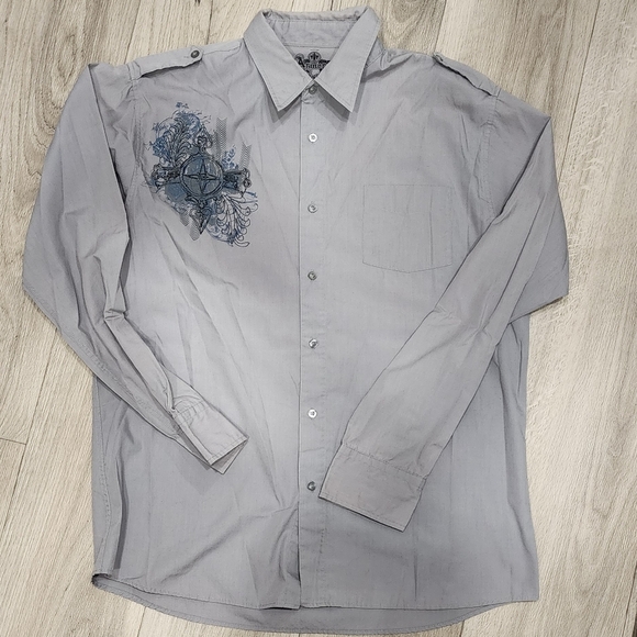Gray Long Sleeve Shirt with Embroidered Crosses - Picture 9 of 9